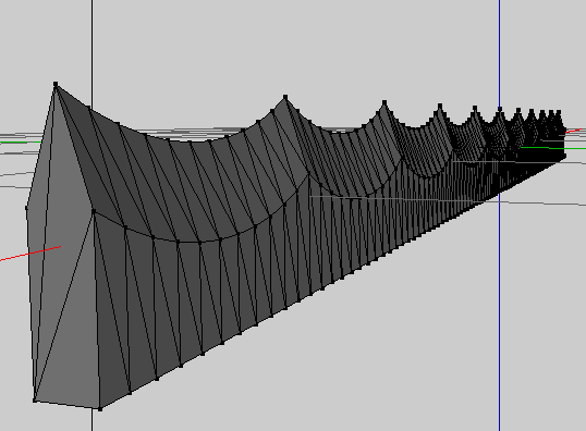 A serrated blade. Eleven teeth are shown, pointing up, with smooth, concave curves between them.